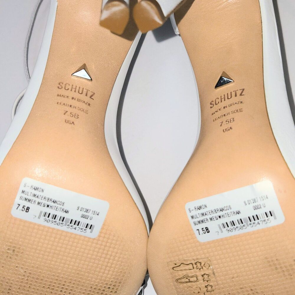 SCHUTZ Sandals White Heels Silver Studs Ramon Leather Shoes Women Size 7.5 NEW - Picture 8 of 9